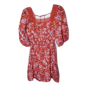 Forever 21 Floral Rust Dress Women Size Medium Elastic Waist NWT